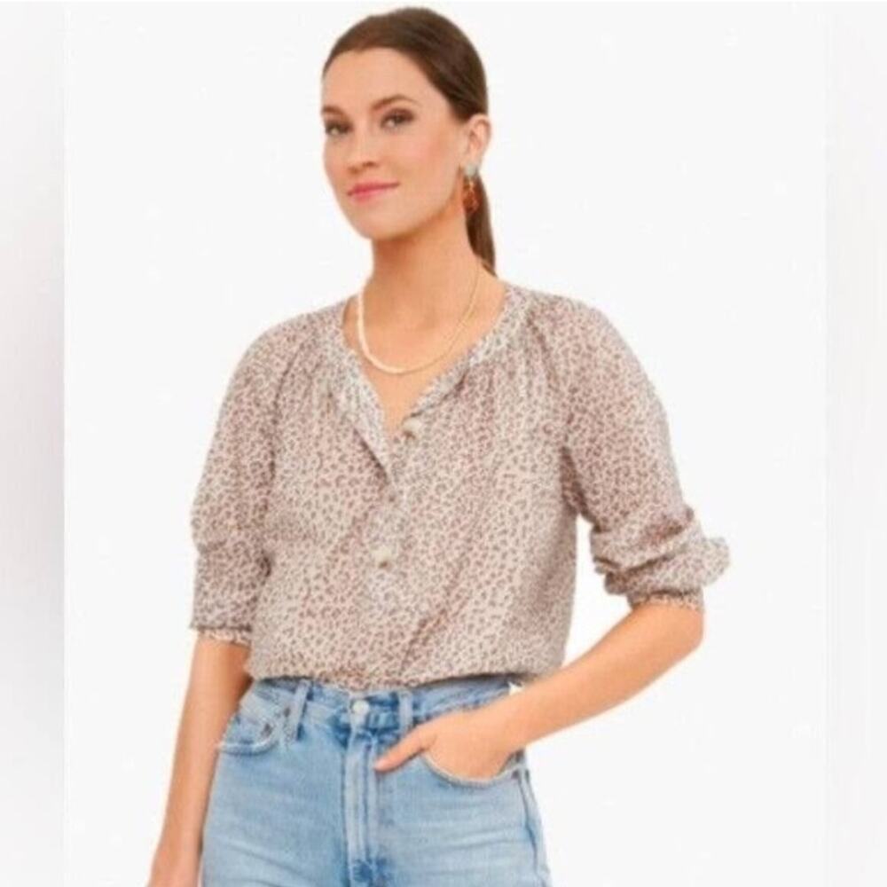 Tuckernuck Brennan Pullover Brown Leopard Print Cotton Top New XS